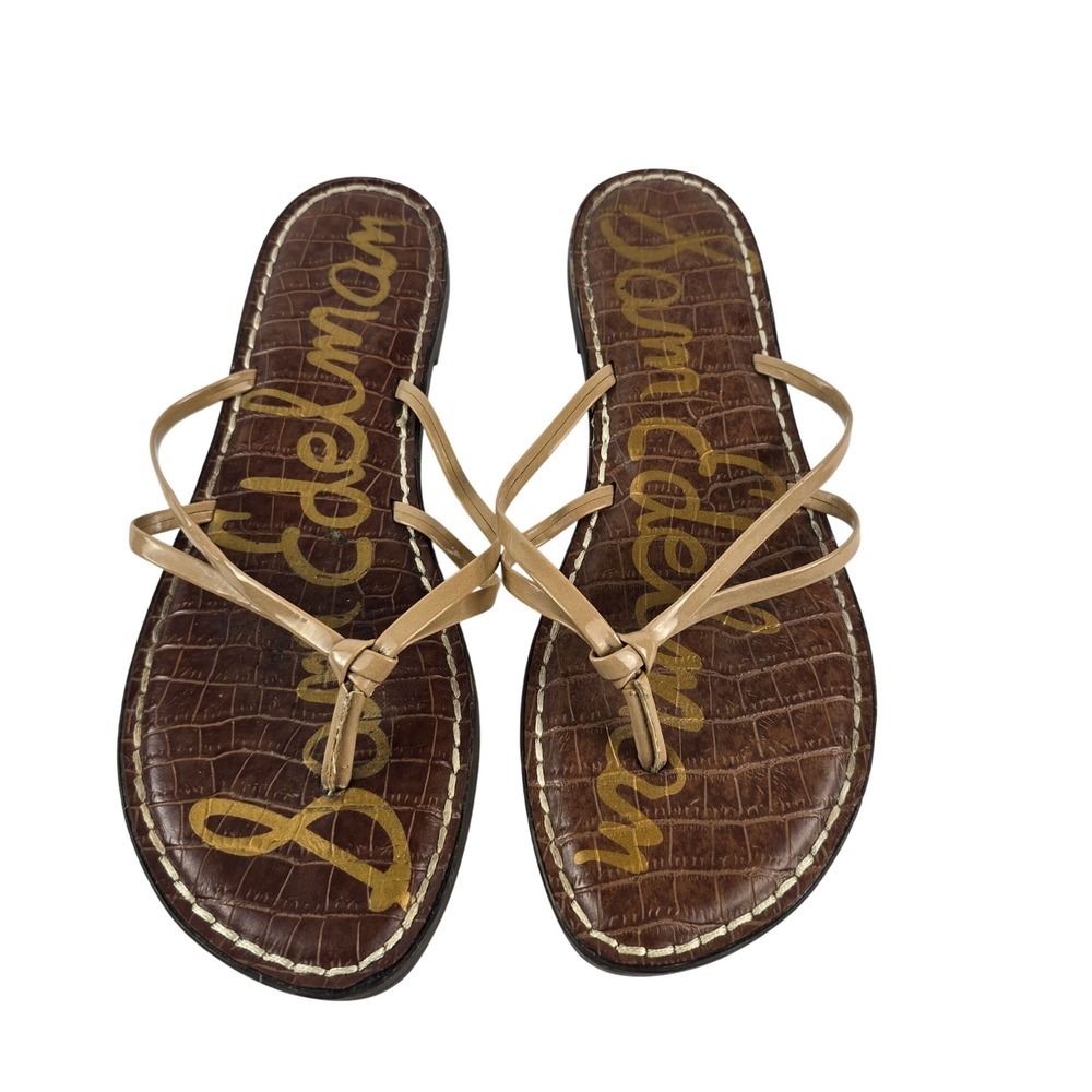 Sam Edelman Gerianne Thong Sandal Women 8M Tan Brown Croc Embossed Strappy Flat